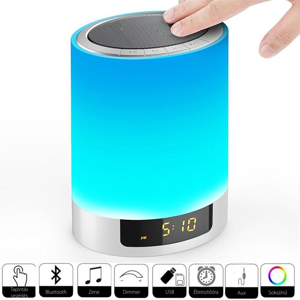 Okos Hordozható Wi-Fi hangszóró és RGB lámpa, Ébresztőóra, Bluetooth 4.0 Red Sun DY-29
