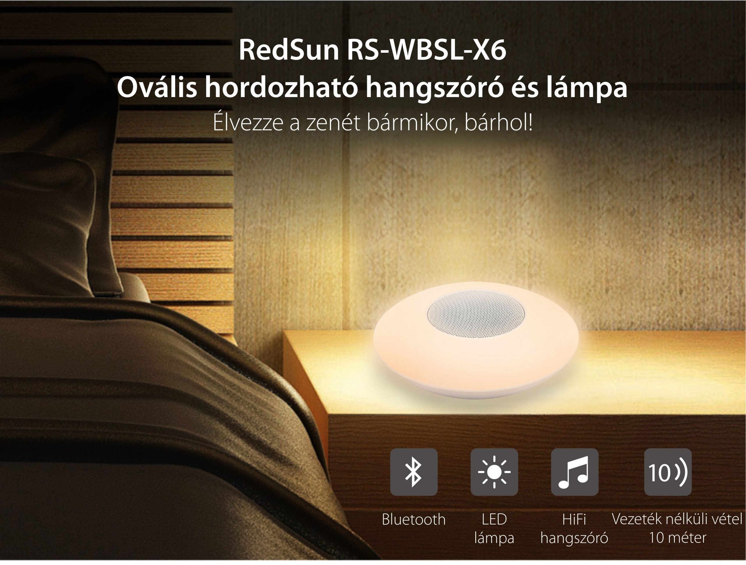 Ovális Hangszóró és Okos Lámpa Bluetooth Red Sun RS-WBSL-X6