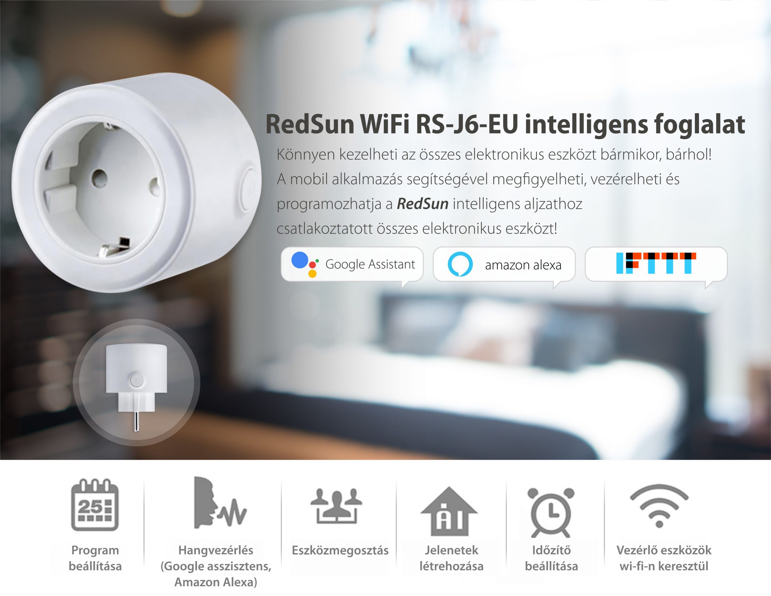 Intelligens Wi-fi Kerek Eu Csatlakozó Redsun – RS-M6, Mobiltelefon vezérlés