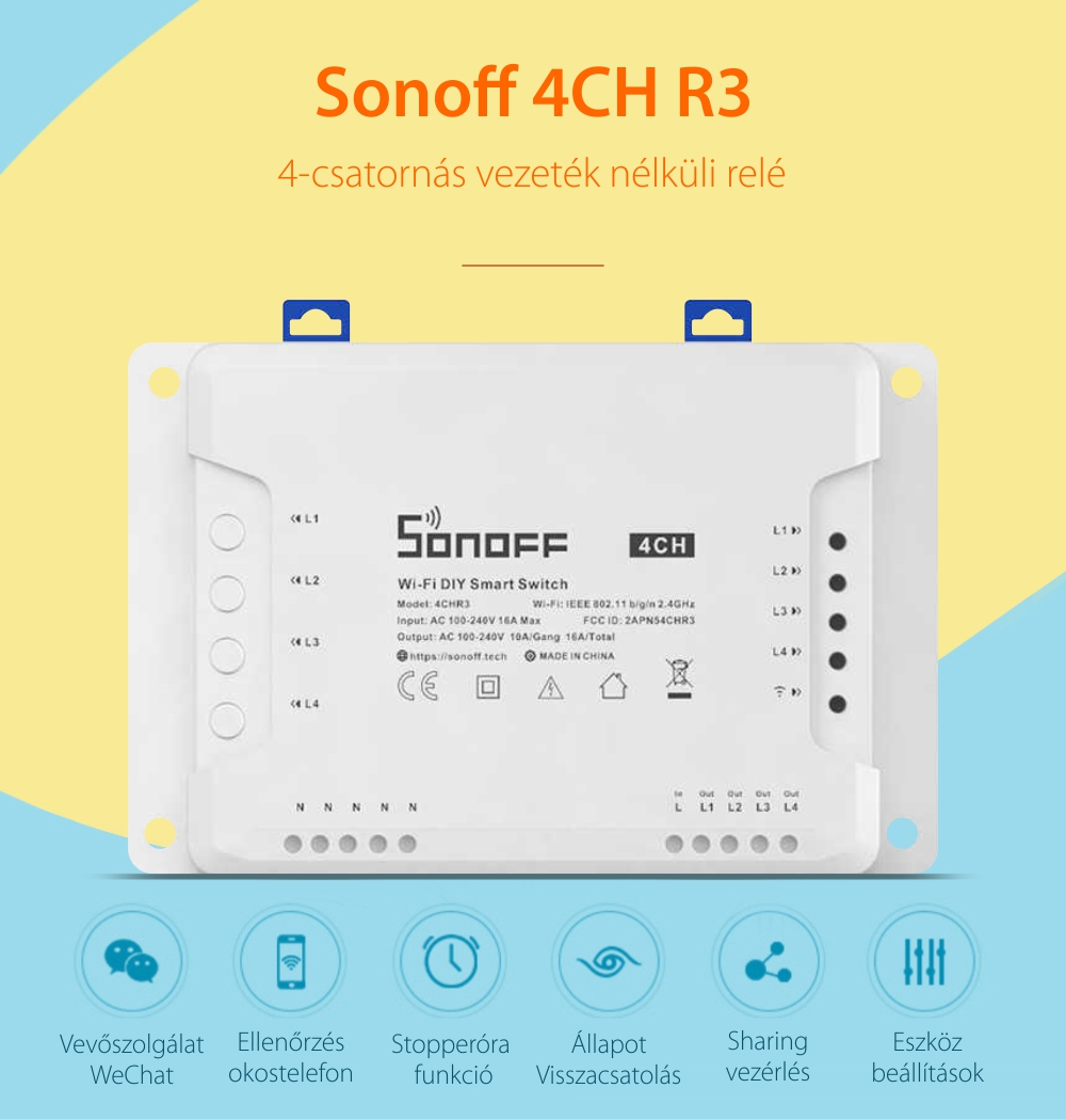 4 Csatornás vezeték nélküli relé – Sonoff 4CH R3