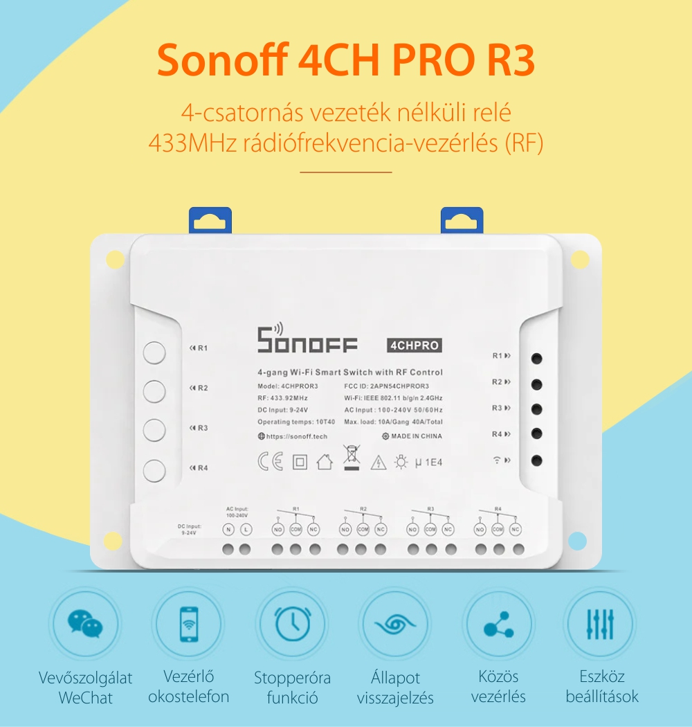4-Csatornás vezeték nélküli relé – Sonoff 4CH Pro R3