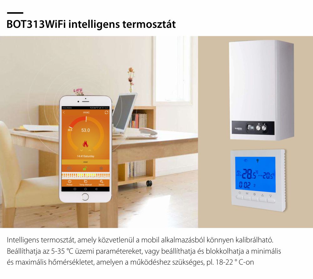 WiFi Termosztát Gázkazánhoz és Padlófűtéshez BeOk BOT-313WiFi