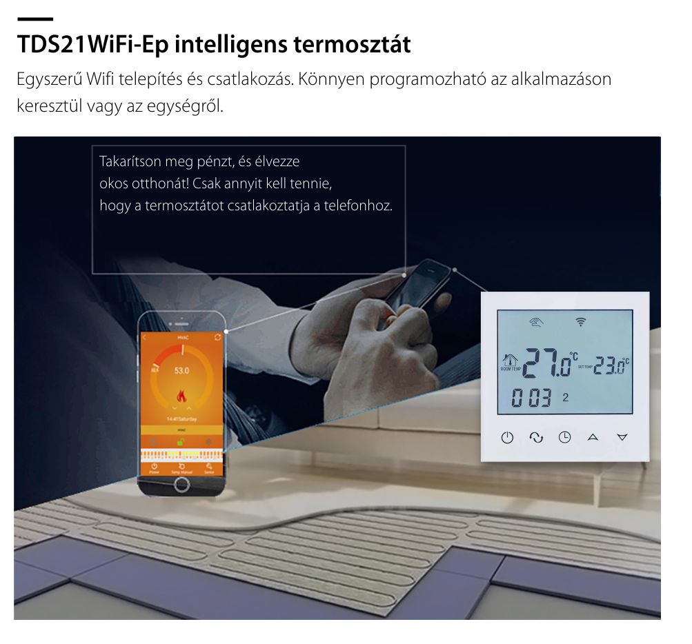 Wi-Fi Termosztát Elektromos Padlófűtéshez BeOk TDS21WiFi-Ep, Smart Life alkalmazás