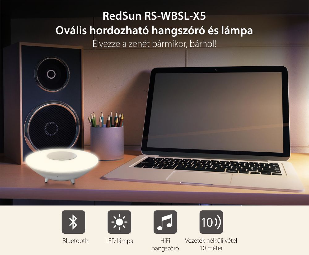 Okos Ovális Hangszóró és Lámpa Bluetooth Red Sun RS-WBSL-X5-rel