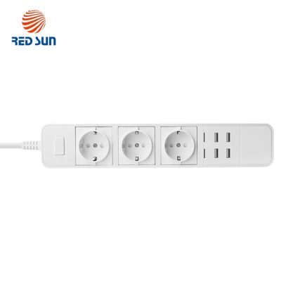 Okos Hosszabbító Kábel RedSun, 3 Aljzattal és 4 USB porttal, Vezérlés a mobiltelefonról