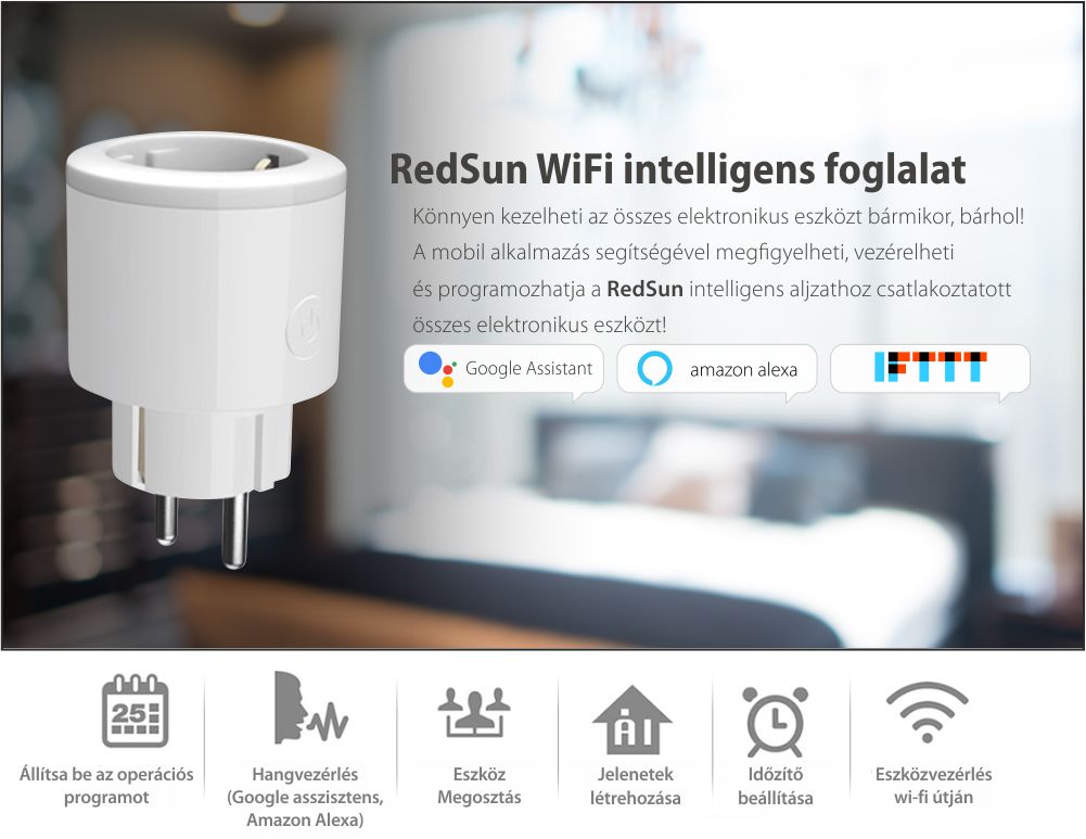 RedSun Wi-Fi Okos Konnketor, Tápfigyeléssel és LED-jelzővel, Vezérlés mobiltelefonról