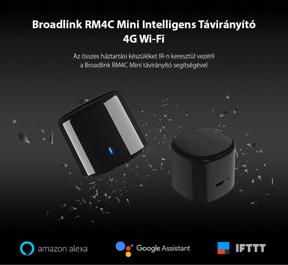 BroadLink RM4C Mini, IR, Wi-Fi Intelligens távirányító, Kompatibilis az Amazon Alexa és a Google Home szolgáltatással