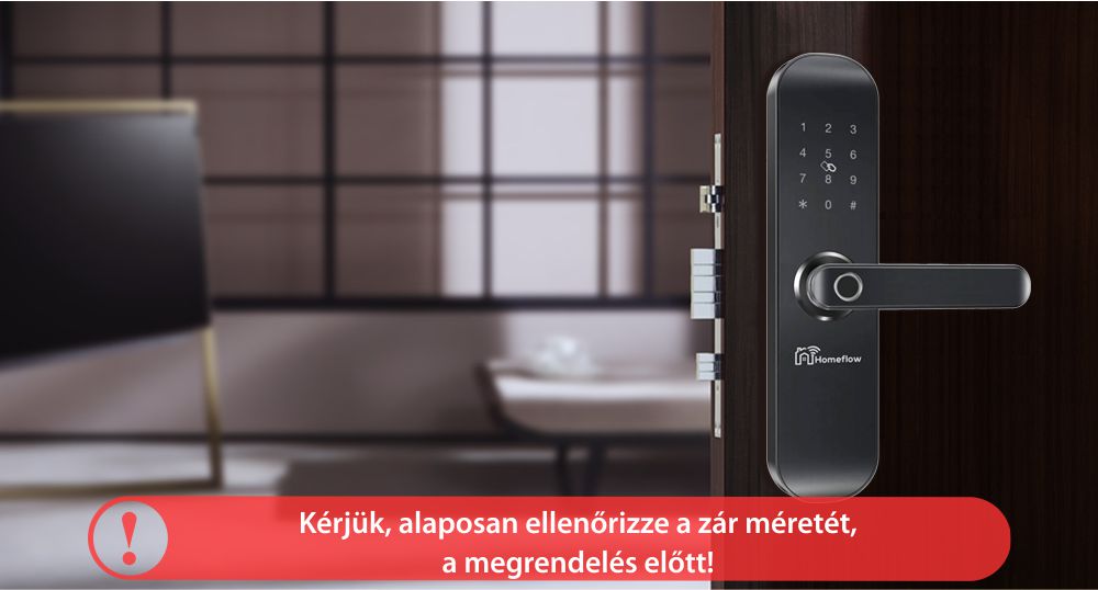 Homeflow L-7001 intelligens zár, PIN-kód, NFC-kártya, Ujjlenyomat, Fémkulcs, telefon- / táblagép-vezérlés, Érintőpanel, Valós idejű megfigyelés, Kompatibilis Google Assistant, Amazon Alexa