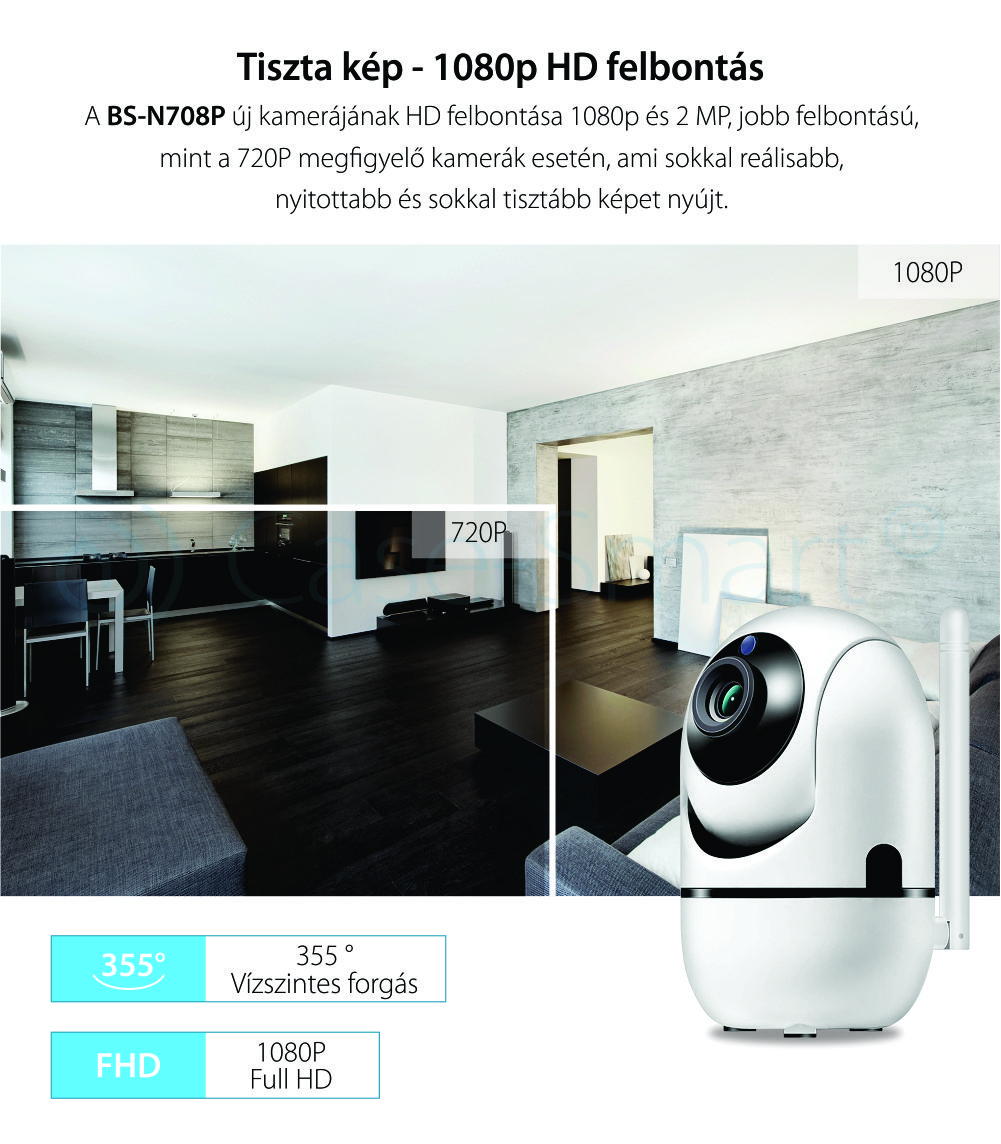 Rotációs Megfigyelő Kamera Bs-n708p Ip, Wifi, 3,6 Mm, 2,0 Mp Cmos, 1080p, Kétirányú Kommunikáció, Éjszakai látás, Mozgásérzékelés, Cloud tárolás, Riasztás, Mobiltelefon-megfigyelés