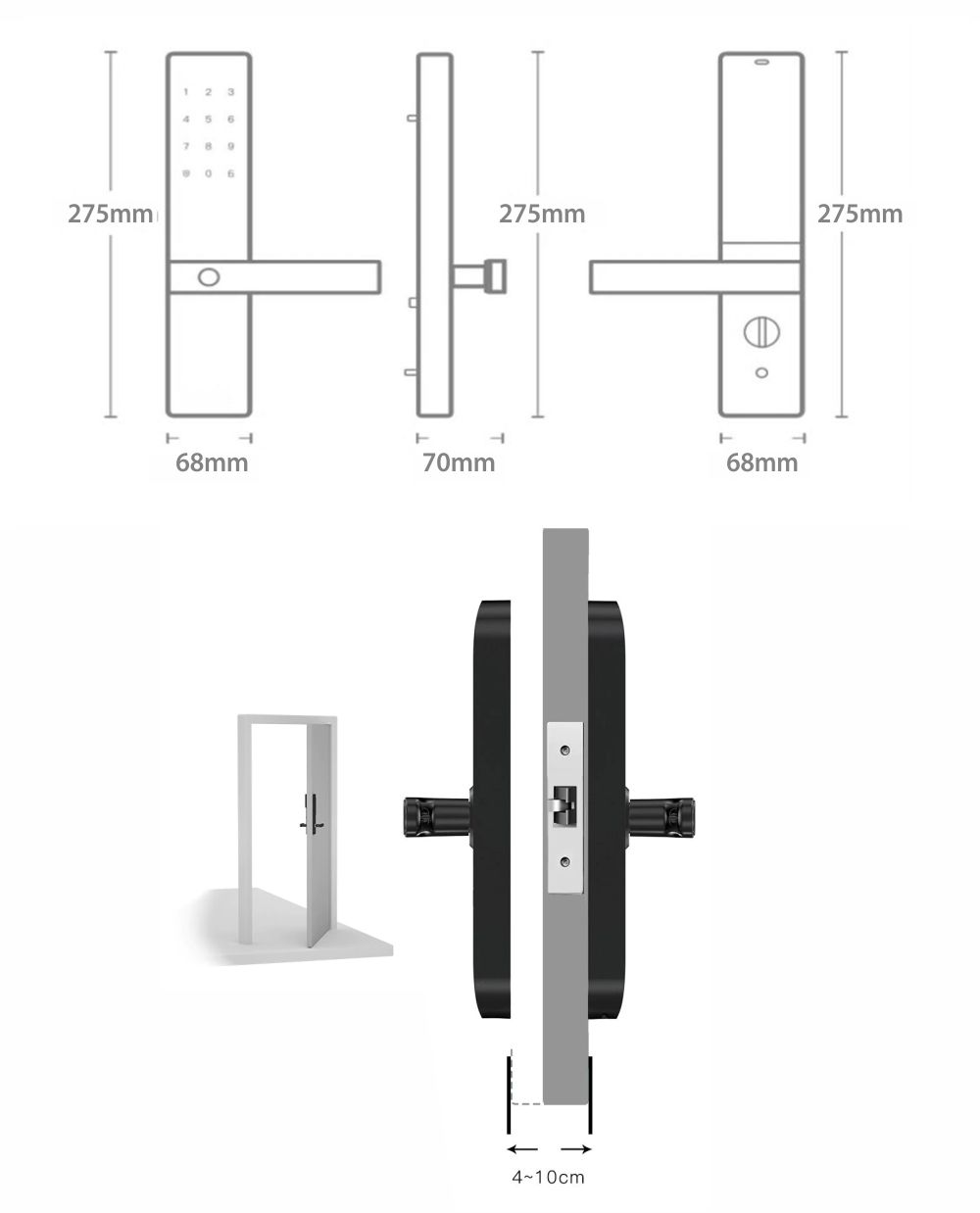 Homeflow L-7001 intelligens zár, PIN-kód, NFC-kártya, Ujjlenyomat, Fémkulcs, telefon- / táblagép-vezérlés, Érintőpanel, Valós idejű megfigyelés, Kompatibilis Google Assistant, Amazon Alexa