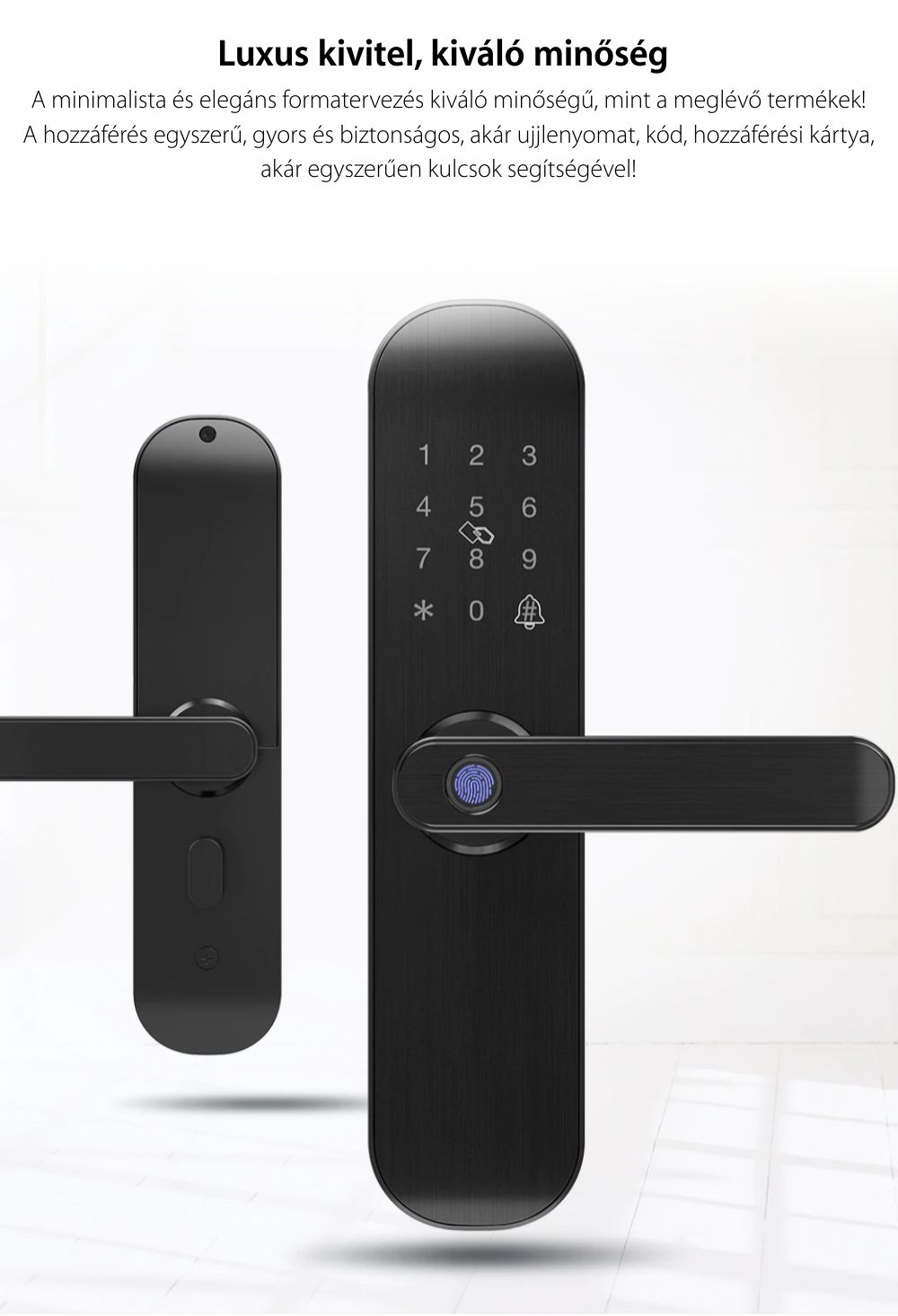 Homeflow L-7001 intelligens zár, PIN-kód, NFC-kártya, Ujjlenyomat, Fémkulcs, telefon- / táblagép-vezérlés, Érintőpanel, Valós idejű megfigyelés, Kompatibilis Google Assistant, Amazon Alexa