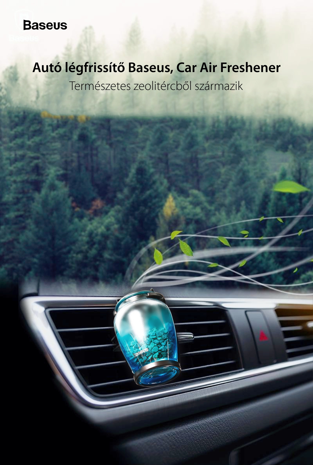 Autóillatosító Auto Baseus, AMROU-03, 2 íz, Gyönyörű üvegedénybe, Fekete