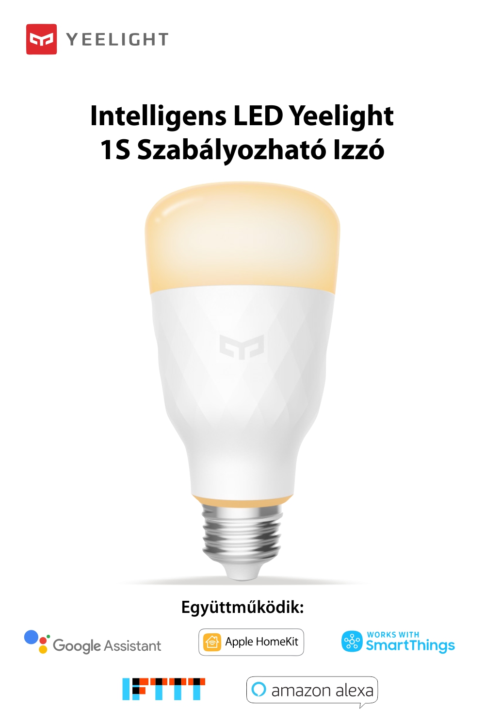Intelligens LED Izzó Yeelight 1S, Tompítható, Wi-Fi, E27, 800 LM, Hangvezérlés, 8.5W
