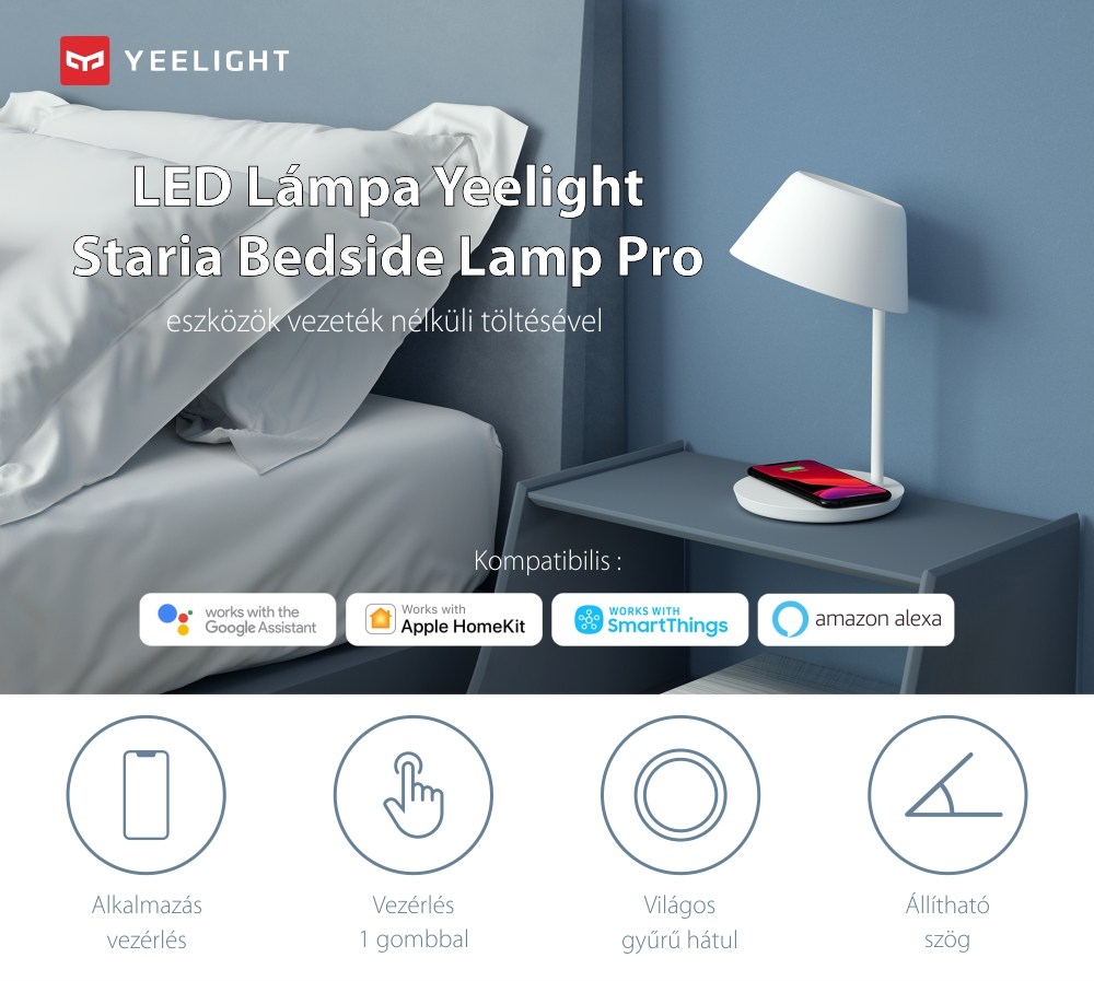 LED lámpa Yeelight Staria Bedside Lamp Pro, YLCT03YL, Vezeték nélküli töltéshez, 18W, Hangvezérlés