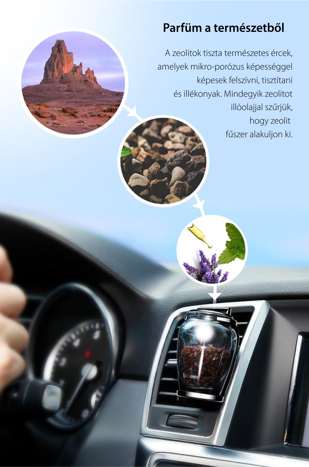 Autóillatosító Auto Baseus, AMROU-03, 2 íz, Gyönyörű üvegedénybe, Fekete