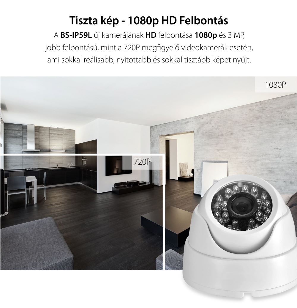 Megfigyelő Kamera Besnt BS-IP59L , 3MP, 1080p, Éjszakai megfigyelés, Infravörös érzékelő, Telefonos értesítések