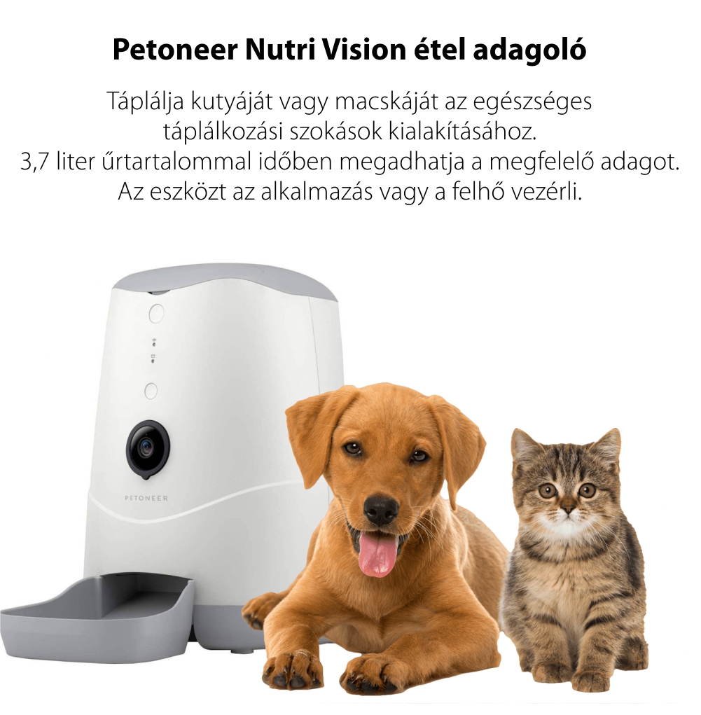 Intelligens étel adagoló háziállatok számára Petoneer Nutri Vision Smart, Hangvezérlés Alexával, Kamera, Rejtett Power Bank-val