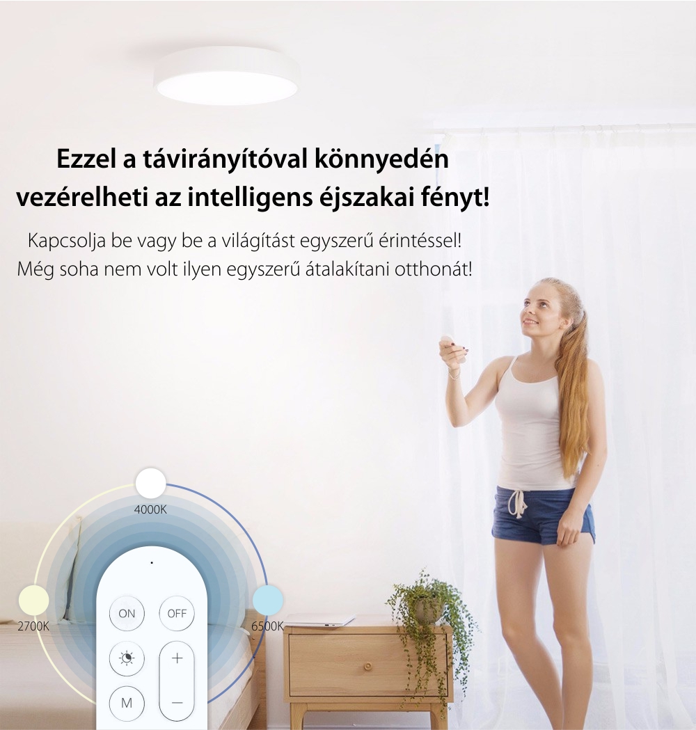 Okos Mennyezeti LED Lámpa Yeelight YLXD12YL, Bluetooth, Wi-Fi, Hangvezérlés, Porállóság IP60, Távirányítóval együtt, Fehér