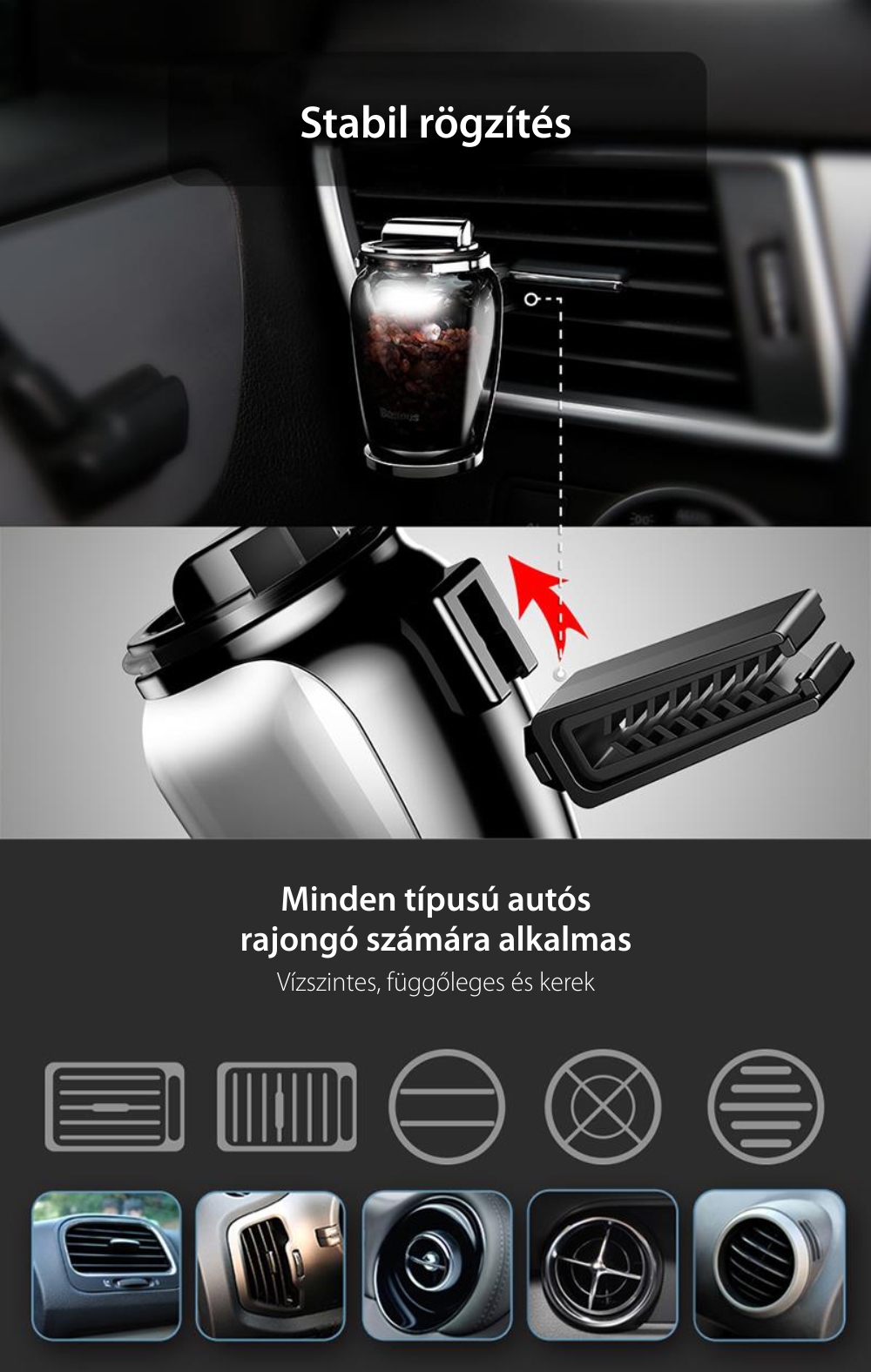 Autóillatosító Auto Baseus, AMROU-03, 2 íz, Gyönyörű üvegedénybe, Fekete
