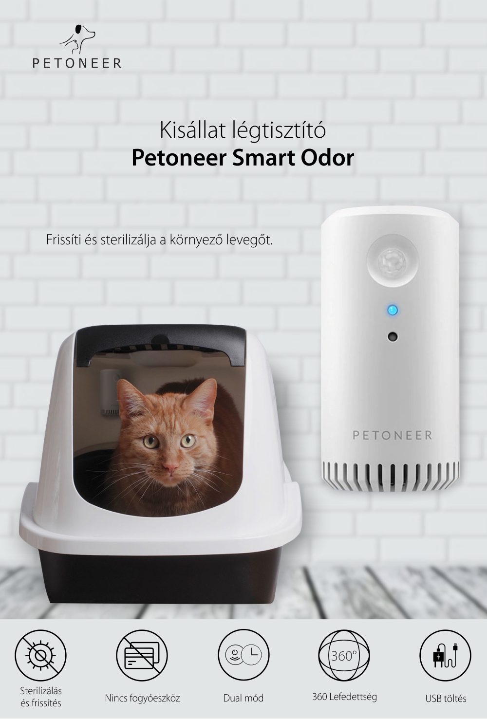 Légtisztító – Szagtalanító Petoneer Smart Odor, Automatikus infravörös érzékelési és szinkronizálási mód, Fehér