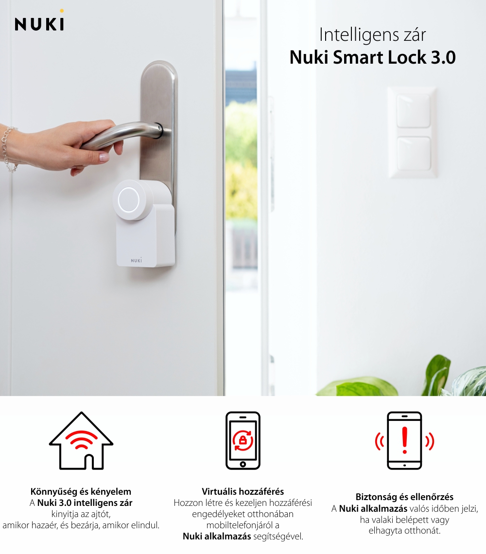 Okos Ajtózár Nuki Smart Lock 3.0, Vezeték nélküli, Bluetooth 5.0, Alkalmazásvezérlés, 10 m-es érzékelési tartomány