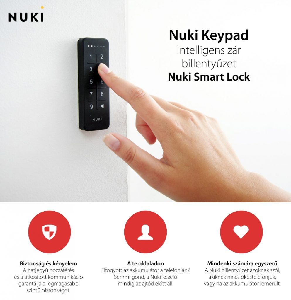 Nuki Smartpad Intelligens Billentyűzet, Bluetooth 5.0, Nuki Smart Lock, Belépőkód működtetéshez