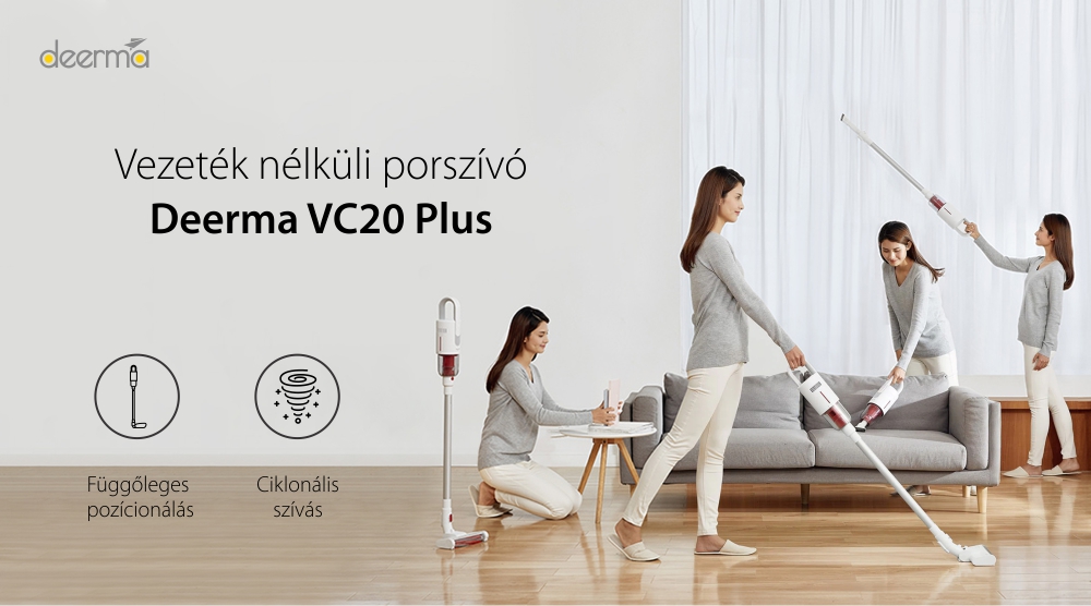 Xiaomi Deerma VC20 Plus Függőleges porszívó, Fehér, 150 W teljesítmény, Akkumulátor 2200 mAh, Kapacitás 600 ml