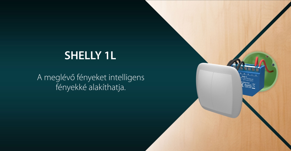 Intelligens Relé a Shelly 1L automatizálásához, Wi-Fi, 20 W, Alkalmazásvezérlés, Kompatibilis az Amazon Alexa és a Google Assistant programmal