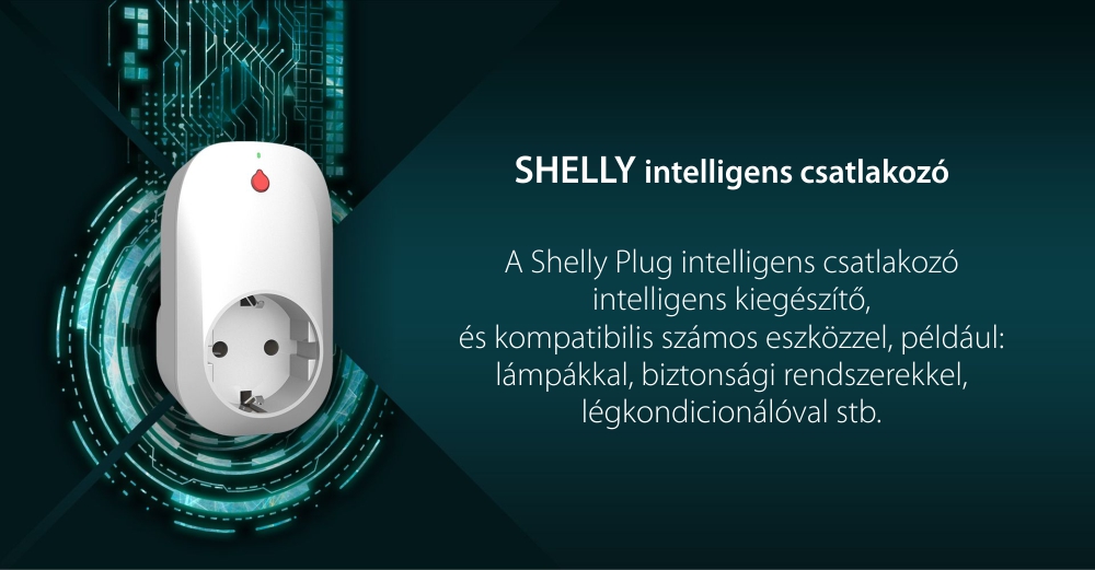 Okos Konnektor Shelly Plug, 16A, Akár 3500W, Teljesítménymérés, Alkalmazásvezérlés
