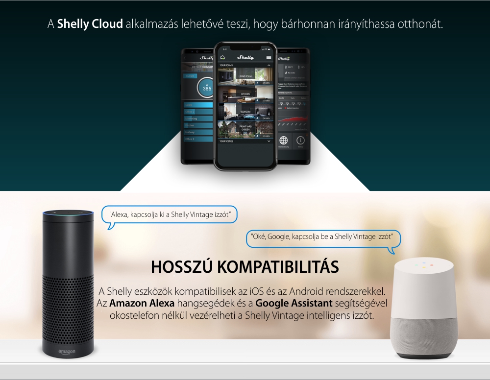 Intelligens Relé a Shelly 1 Automatizálásához, Wi-Fi, Alkalmazásvezérlés, Kompatibilis az Amazon Alexa és a Google Assistant szolgáltatással