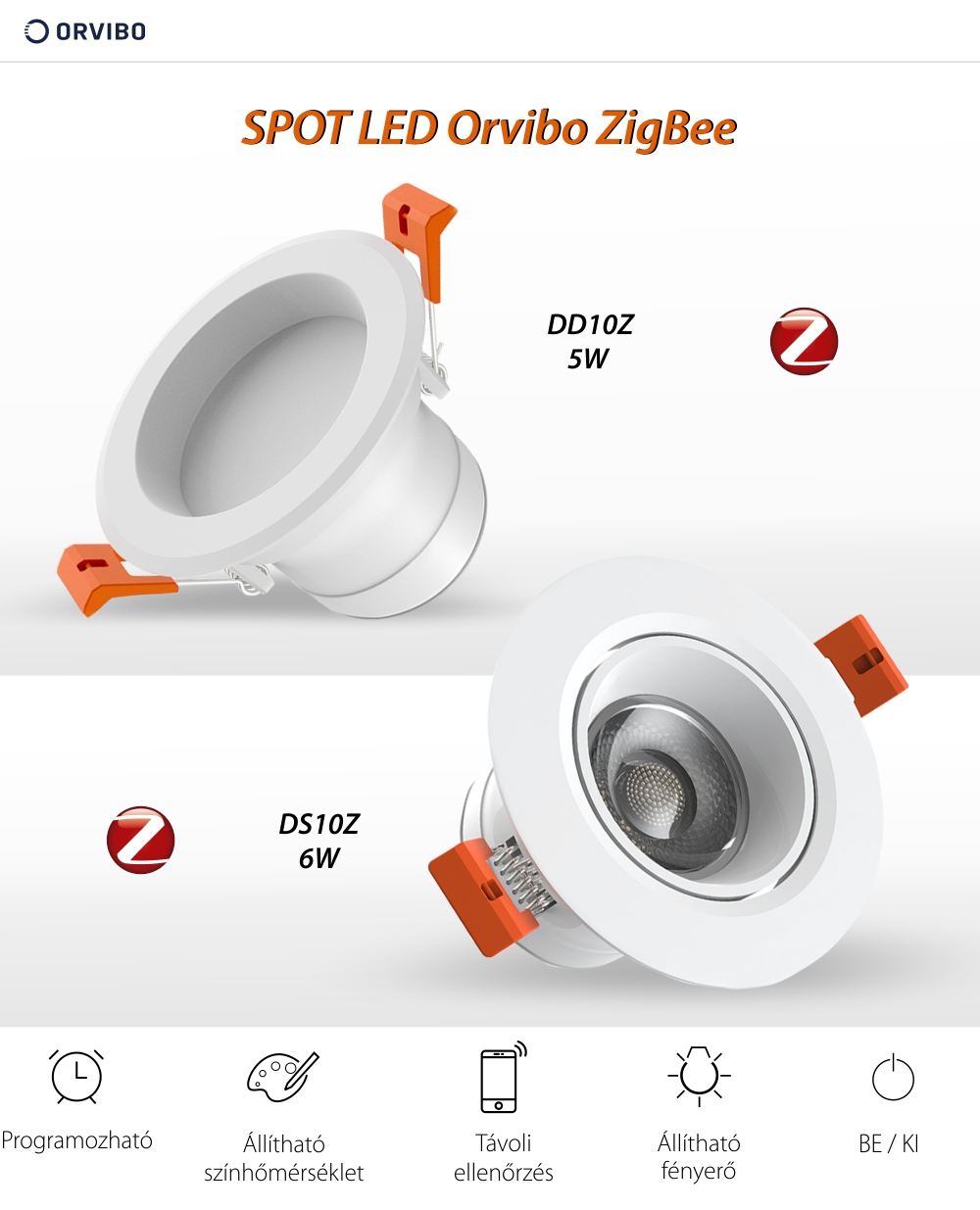 Orvibo LED  Spotlámpa DD10Z, 5W, ZigBee Protocol, 350 LM, Programozás, Állítható fény