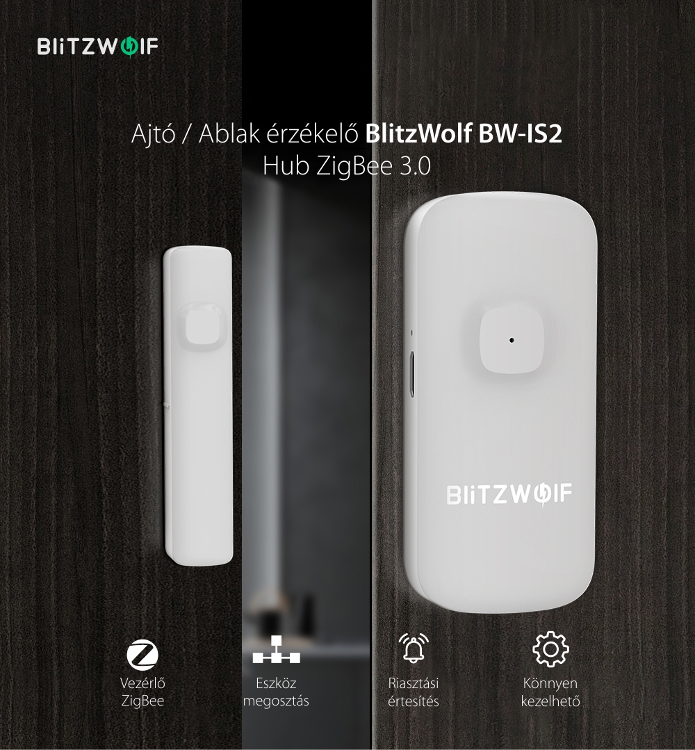 BlitzWolf BW-IS2 Okos Nyitásérzékelő Ablakokhoz és Ajtókhoz, Wi-Fi, ZigBee Control, Akkumulátor 500 mAh