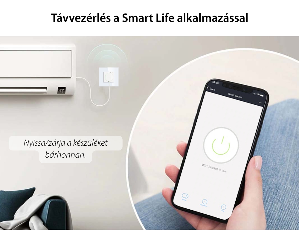 LUXION Wi-Fi Okos Konnektor Üvegkerettel, Smart Life Alkalmazásvezérlés