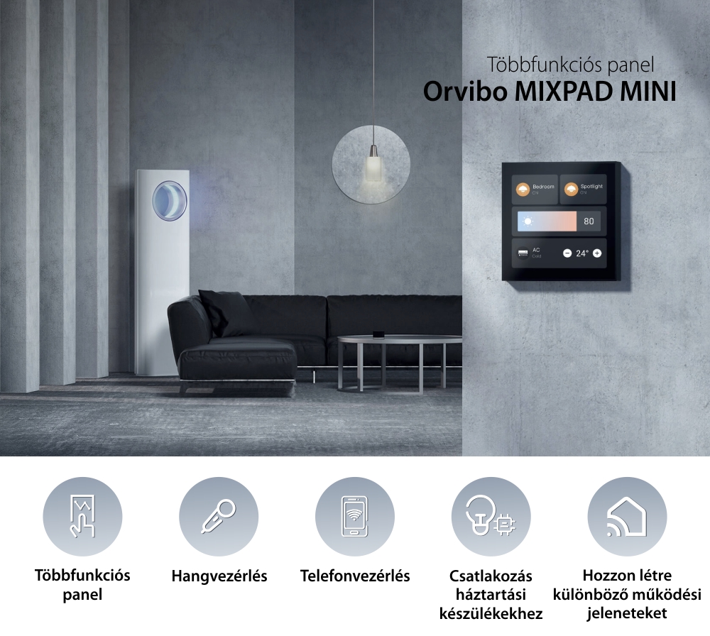 Orvibo MixPad Mini Intelligens Többfunkciós panel, Wi-Fi, 4 kijelző, Hangvezérlés / Alkalmazás vezérlés
