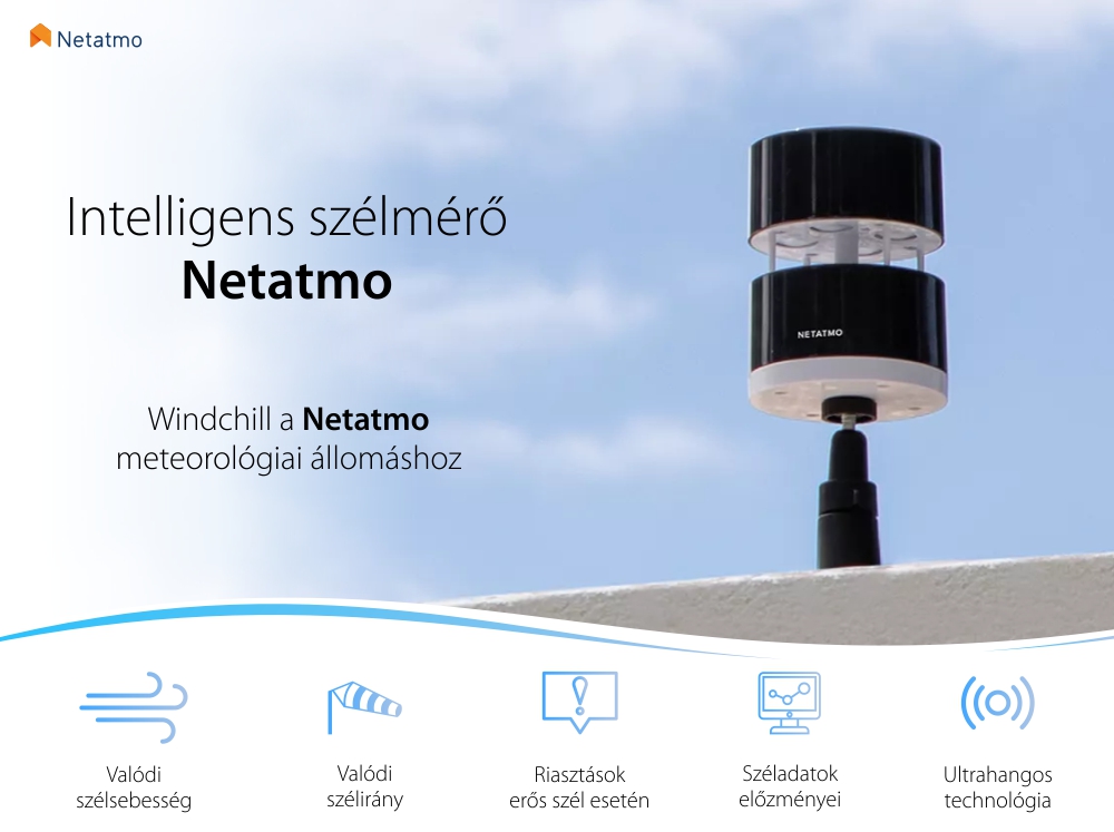 Kiegészítő Szélmérő Modul Netatmo meteorológiai állomáshoz, Sebesség- és irányfigyelés, Adatok megjelenítésealkalmazásban