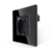 Luxion Egyszerű Dugalj – Konnektor + USB-A + USB-C Üvegkerettel culoare neagra