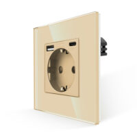 Luxion Egyszerű Dugalj – Konnektor + USB-A + USB-C Üvegkerettel culoare aurie