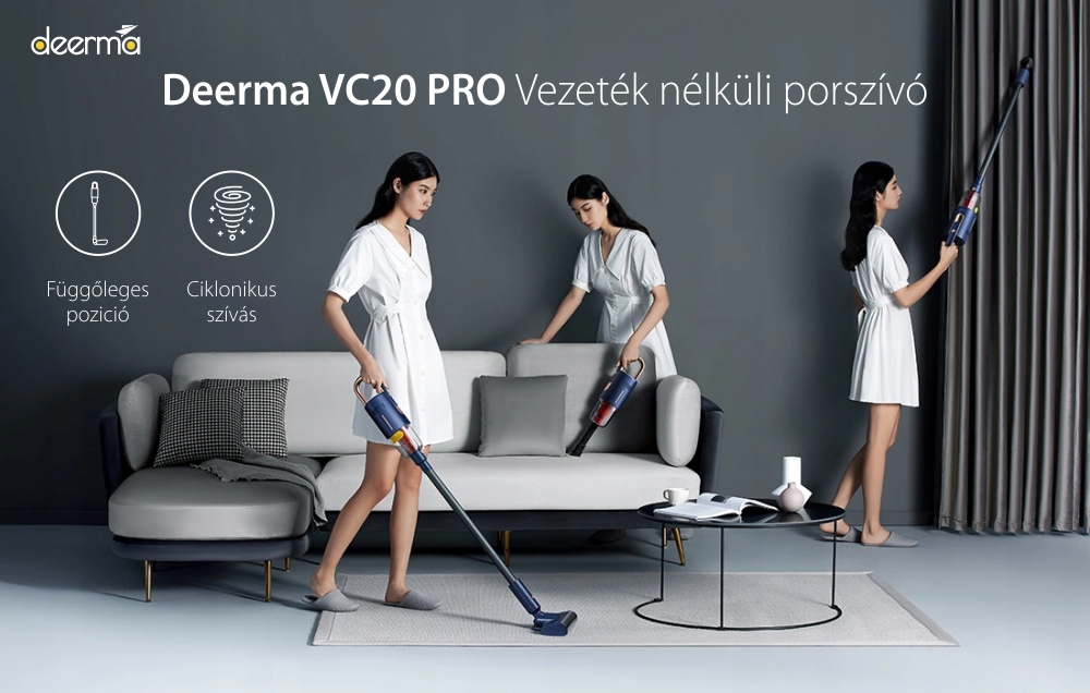 Deerma VC20 Pro Vezeték nélküli Függőleges Porszívó, Mop, Teljesítmény 220W, Akkumulátor 2500 mAh, Kék