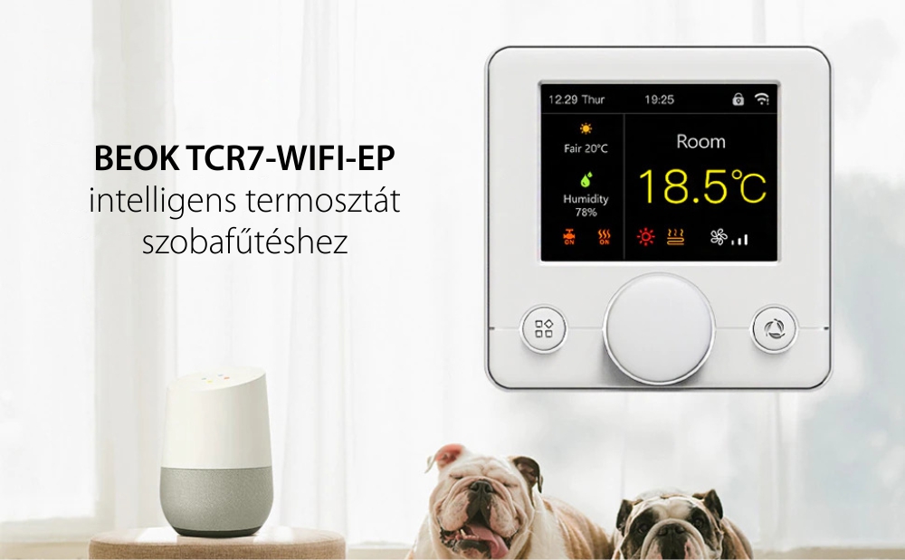 BeOk TCR7-WIFI-EP(16A) Termosztát Elektromos Padlófűtéshez 2 Érzékelővel, Amazon Alexa és Google Home kompatibilis