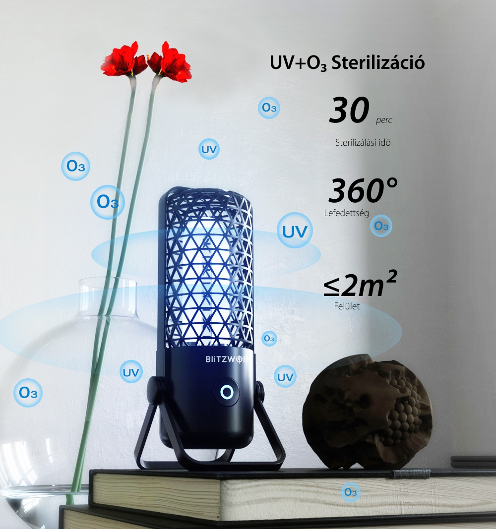Sterilizáló Lámpa BlitzWolf BW-FUN4, Hordozható, Ultraibolya és ózon, 700 mAh akkumulátor