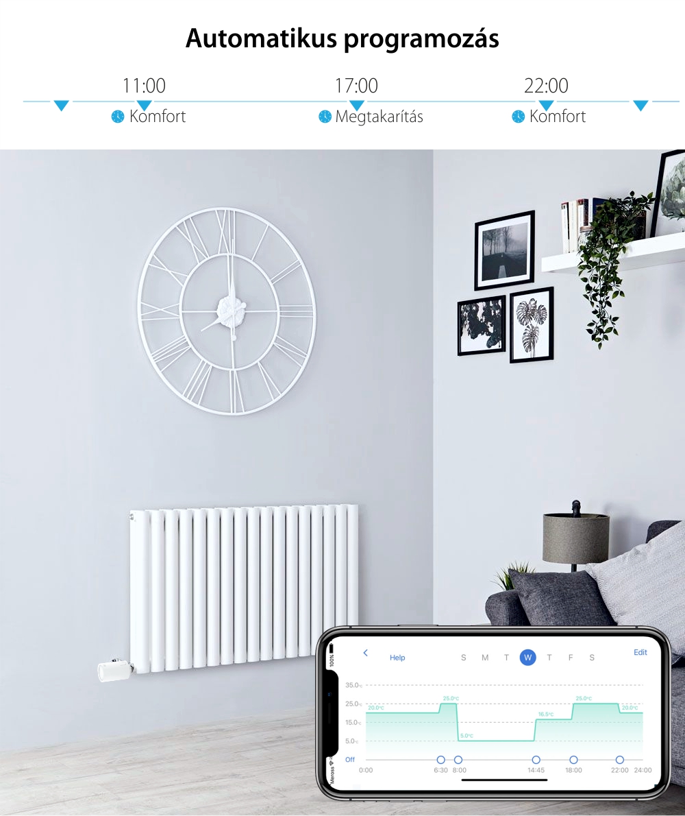 Meross Radiátor Termosztatikus Fej Csomag MTS150H, Alkalmazásvezérlés, Wi-Fi