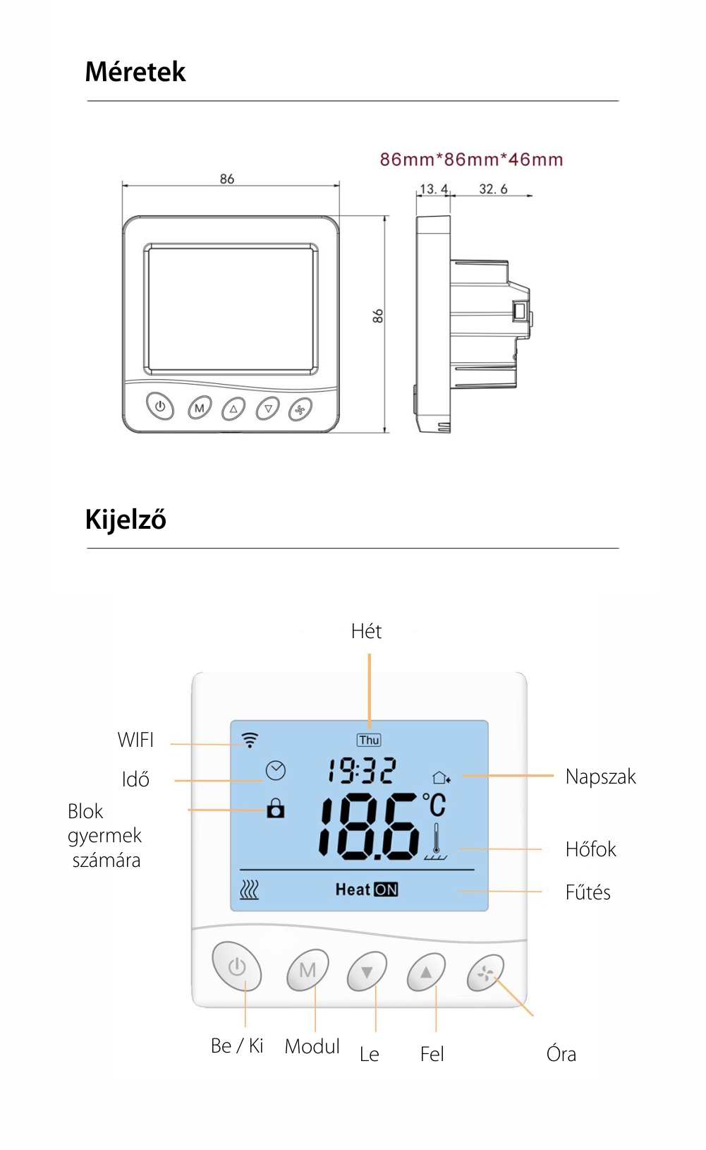 BeOk Wi-Fi Okos Termosztát TR33-WIFI-EP, Elektromos padlófűtéshez, LCD Kijelző, Alkalmazás vezérlés