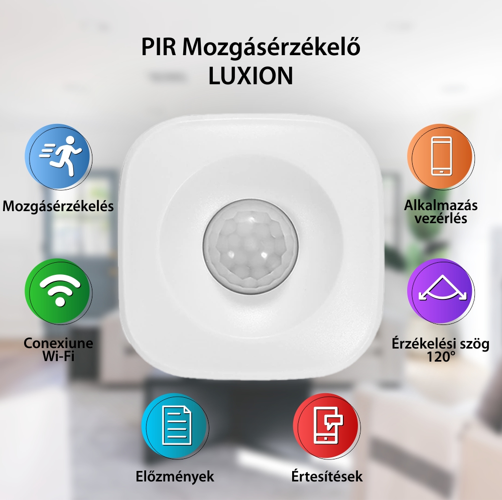 Luxion PIR Mozgásérzékelő WI-FI 2.4 Ghz, Alkalmazásvezérlés, Amazon Alexa, Google Assistant si IFTTT, Fehér