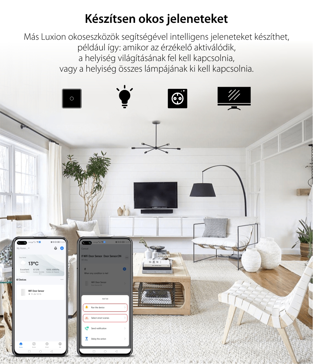 Luxion Okos Nyitásérzékelő Ablakokhoz és Ajtókhoz, Wi-Fi, Alkalmazásvezérlés, Fehér