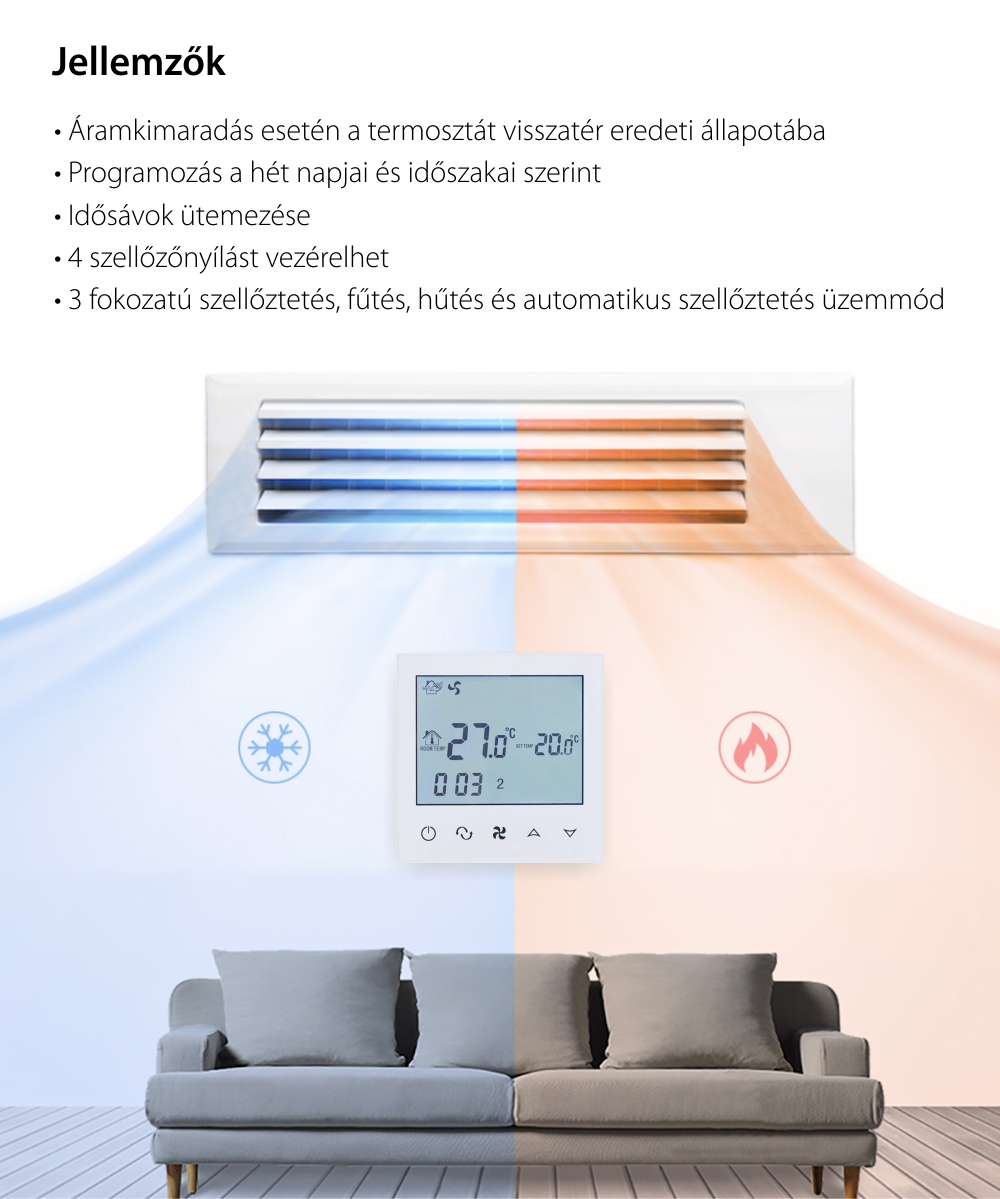 Klima Termosztát BeOk TDS21-AC4,  Kompatibilis HVAC Rendszerekkel