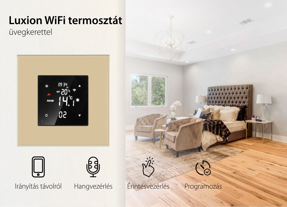 Wi-Fi termosztát LUXION Elektromos Fűtéshez Üvegkerettel