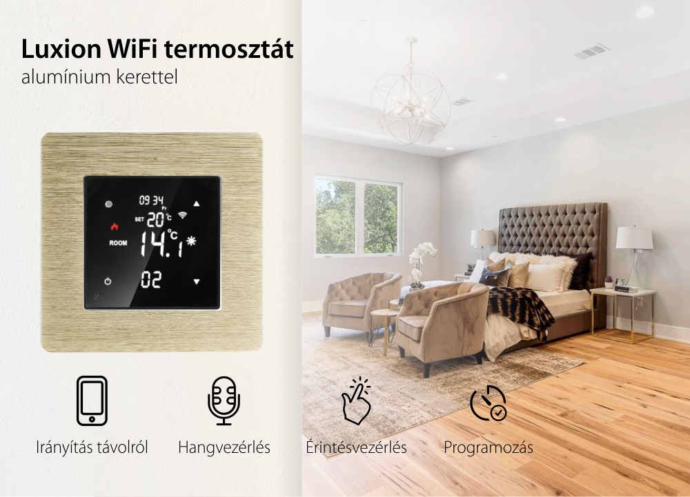 Wi-Fi termosztát LUXION Elektromos Fűtéshez Alumínium Kerettel