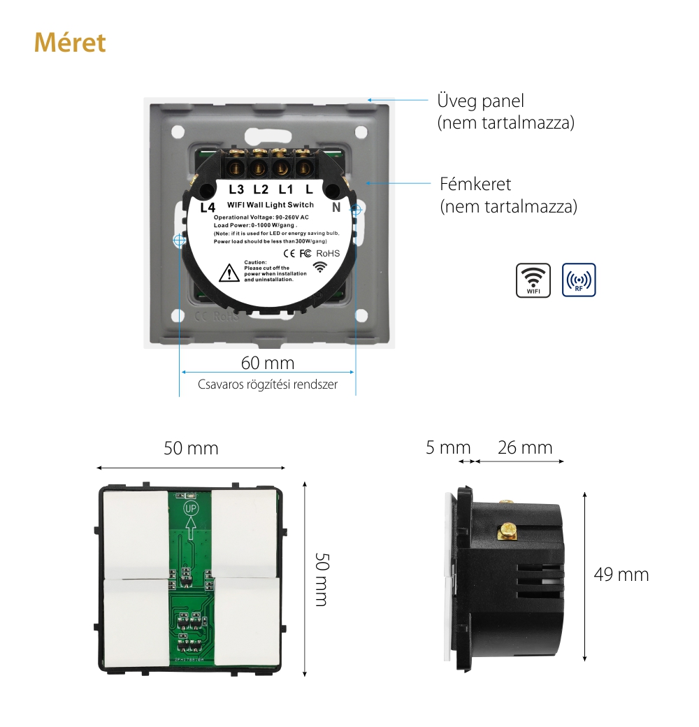 LUXION Négyszeres Wi-Fi + RF433 Érintőkapcsoló Modul