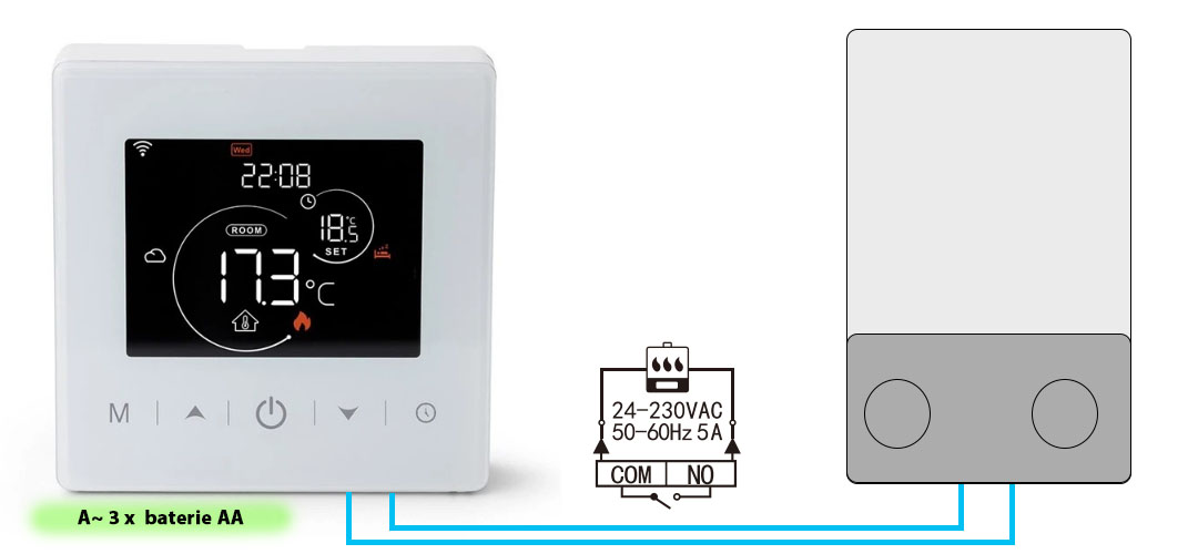 BeOk BOT-R9V-WIFI, Wi-Fi Termosztát Gázkazánhoz, Alkalmazásvezérlés