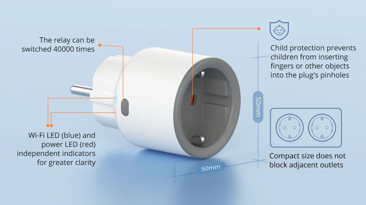 Sonoff S60TPF Okos Aljzat fogyasztásfigyeléssel, Wi-Fi-vel, programozással és vezérléssel